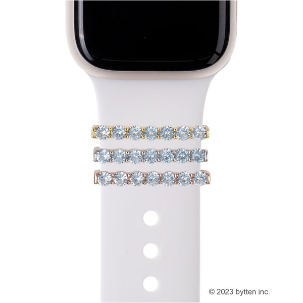bytten round cut aquamarine eternity ring accessories for Apple Watch and Fitbit bands in rose gold, silver and gold