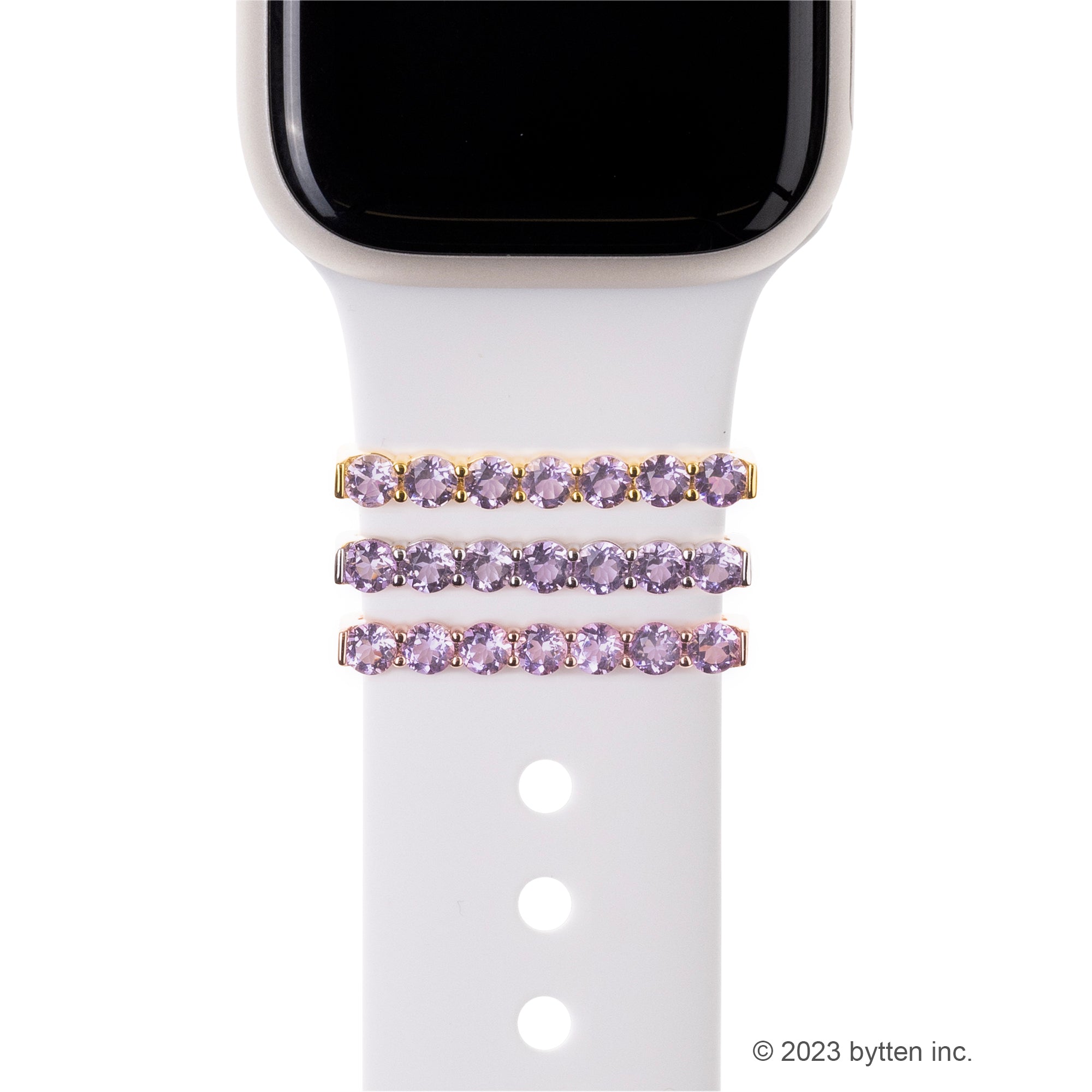 bytten round cut amethyst eternity ring accessory for Apple Watch and Fitbit bands in gold, silver and rose gold