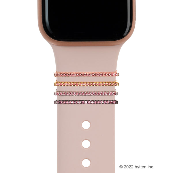 bytten petal pink stacking rings for Apple Watch sport bands and Fitbit bands. iwatch jewelry in rose gold, sterling silver, gold and black rhodium