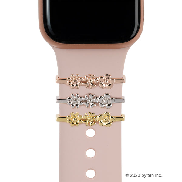 bytten triple flower ring accessory for Apple Watch and Fitbit bands in rose gold, silver and gold