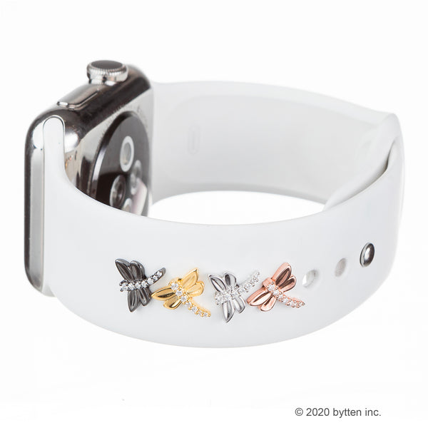 bytten apple watch dragonfly cz iwatch charms in rose gold, silver, gold and black rhodium