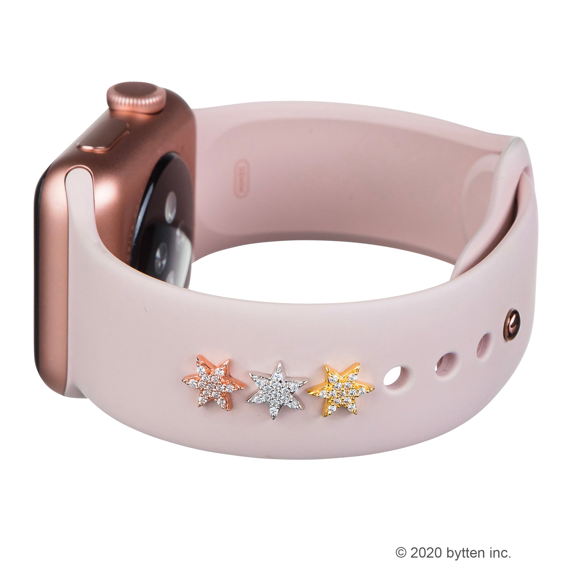 bytten apple watch pave star iwatch charms in rose gold, silver and gold