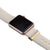 Series 4 Gold Apple Watch with sand Sport band and gold luxe glam stack with satin engraved gold 3mm ring accessory band charm