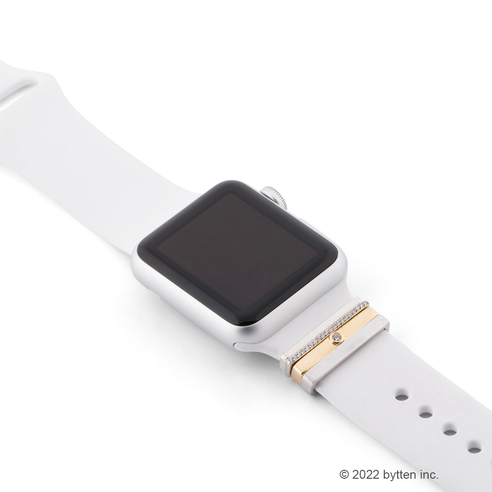 Silver Glam Stack with satin non-engraved ring for Apple Watch and Fitbit bands