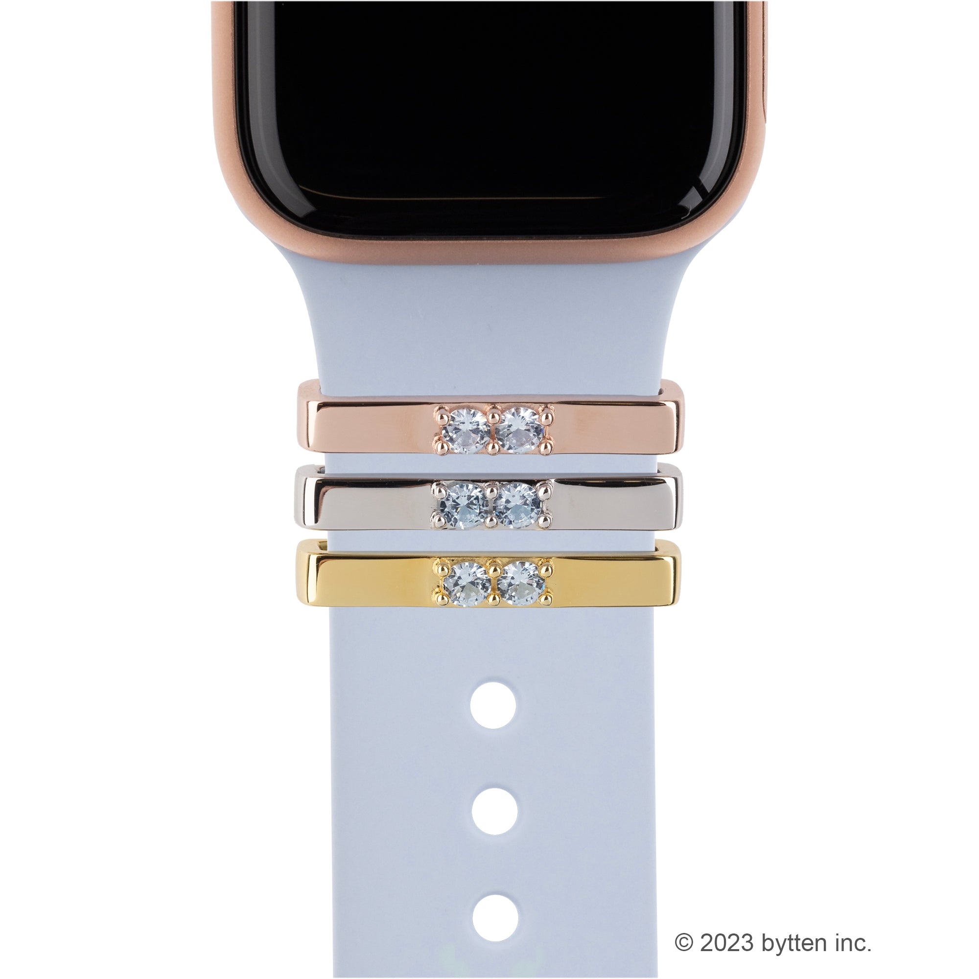bytten double aquamarine crystal ring accessories for Apple Watch and Fitbit bands in rose gold, silver and gold
