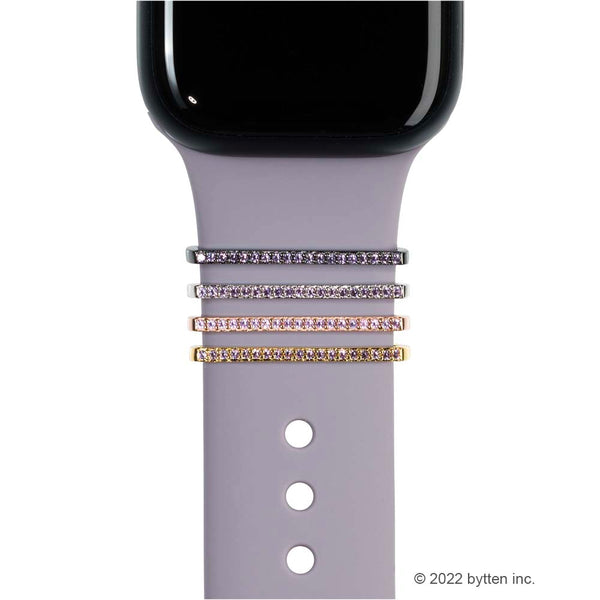 bytten amethyst stacking rings for Apple Watch sport bands and Fitbit bands. iwatch jewelry in rose gold, sterling silver, gold and black rhodium