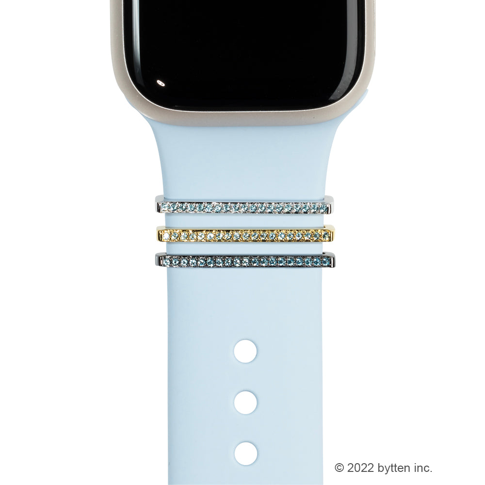 bytten aquamarine stacking rings for Apple Watch sport bands and Fitbit bands. iwatch jewelry in sterling silver, gold and black rhodium