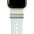 tiny emerald crystal rings in gold, silver and black rhodium on gold Apple Watch with bright white bytten band