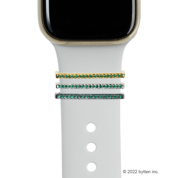 bytten emerald stacking rings for Apple Watch sport bands and Fitbit bands. iwatch jewelry in sterling silver, gold and black rhodium