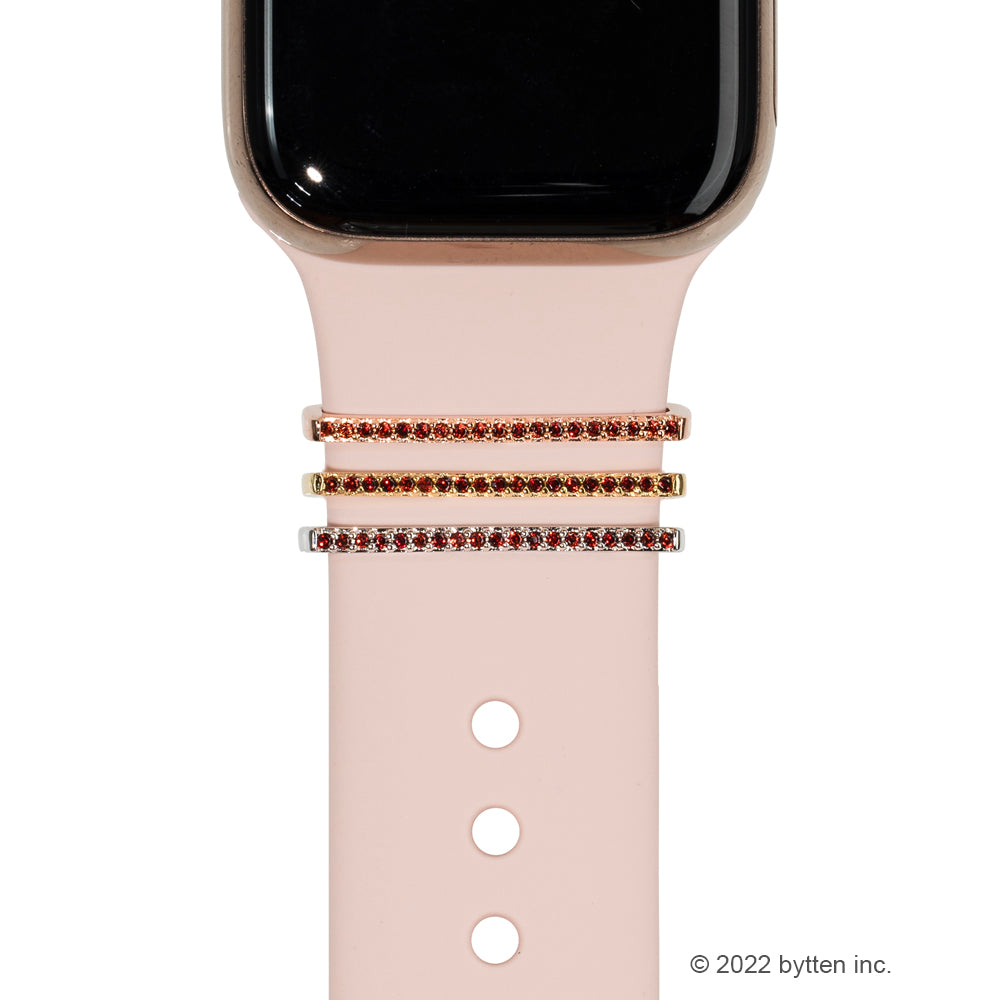 bytten garnet stacking rings for Apple Watch sport bands and Fitbit bands. iwatch jewelry in rose gold, sterling silver and gold