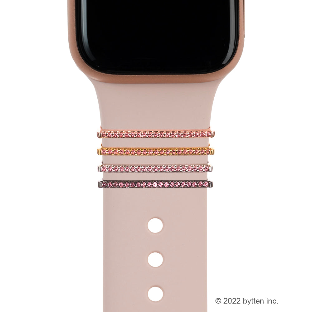 bytten petal pink stacking rings for Apple Watch sport bands and Fitbit bands. iwatch jewelry in rose gold, sterling silver, gold and black rhodium