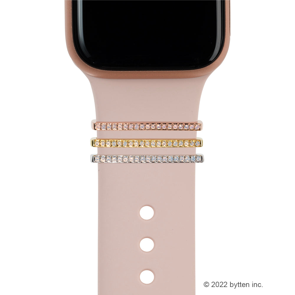 bytten pink opal stacking rings for Apple Watch sport bands and Fitbit bands. iwatch jewelry in rose gold, sterling silver and gold
