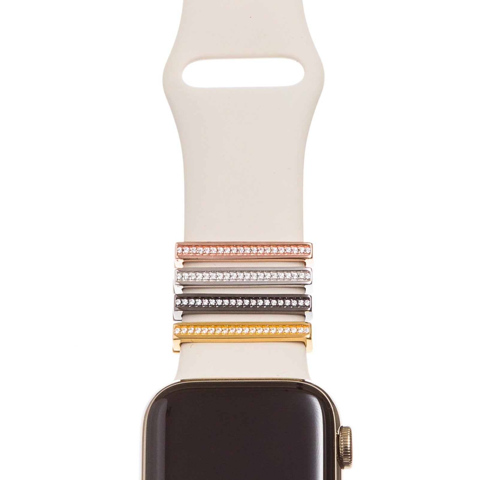bytten channel set cz clasp apple watch and fitbit band charm available in rose gold, silver, gold, and black rhodium plated sterling silver