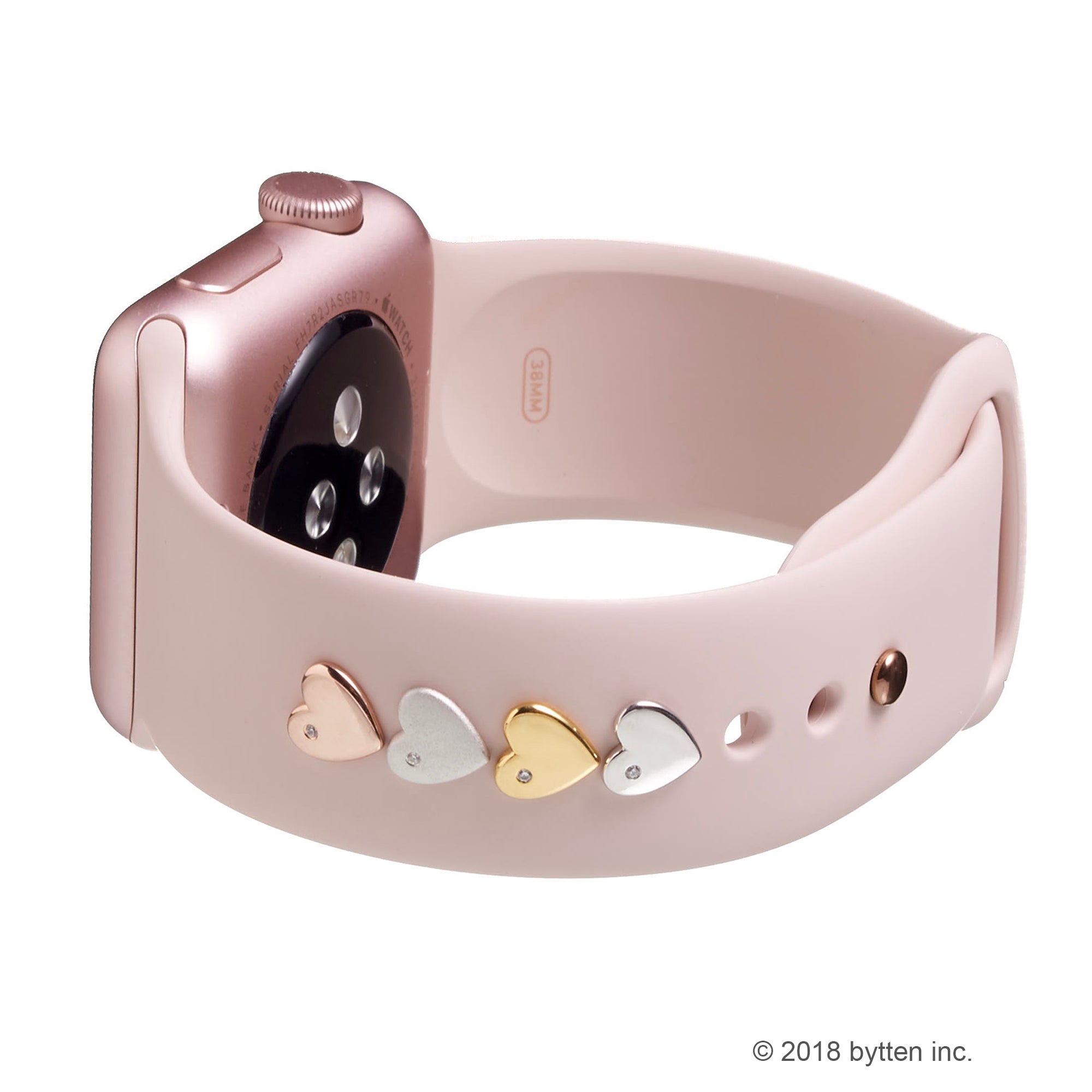 bytten apple watch heart cz iwatch charms in rose gold, silver, gold and satin silver