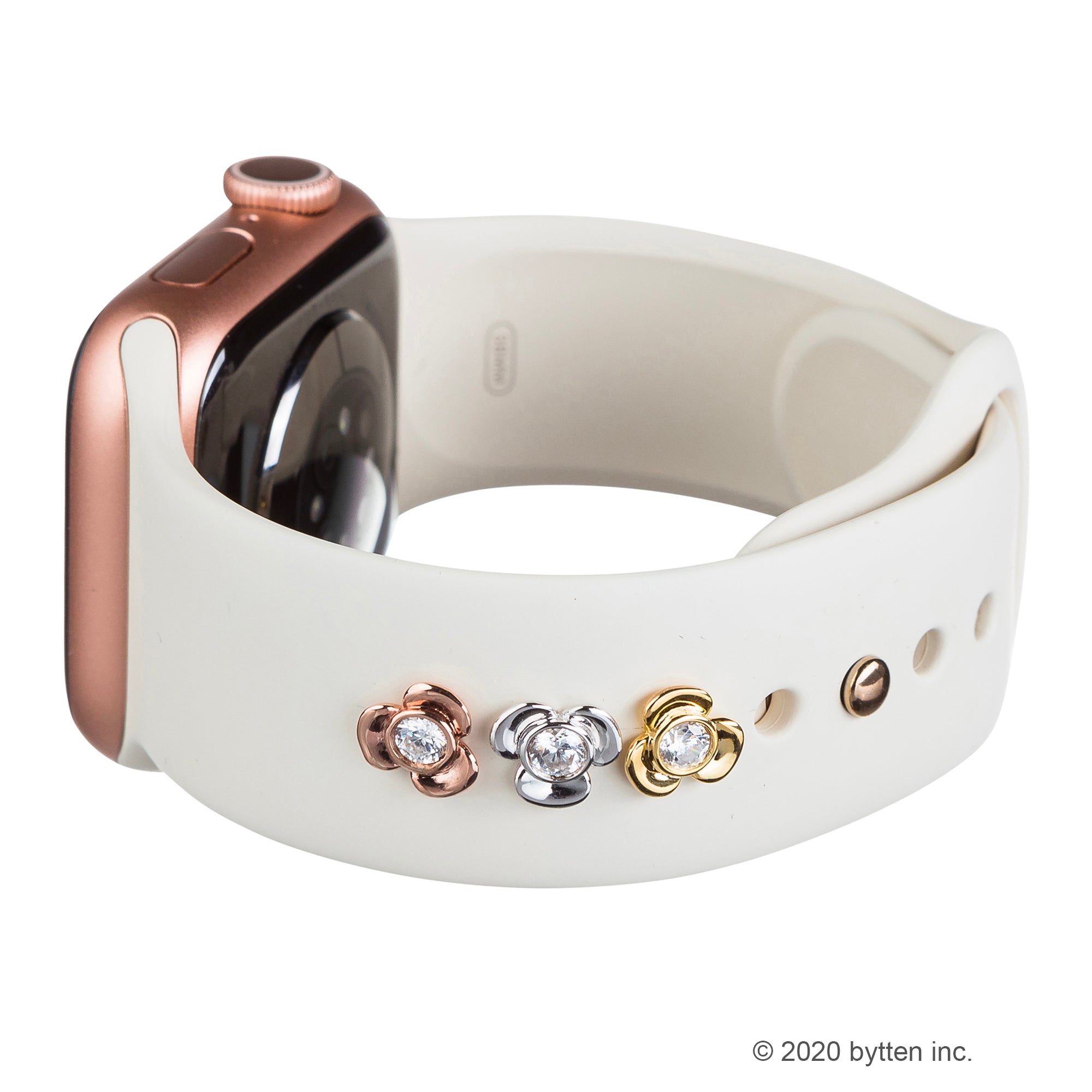 bytten apple watch pansy cz iwatch charms in rose gold, silver and gold