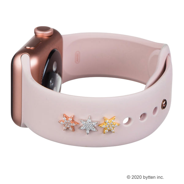 bytten apple watch pave star iwatch charms in rose gold, silver and gold