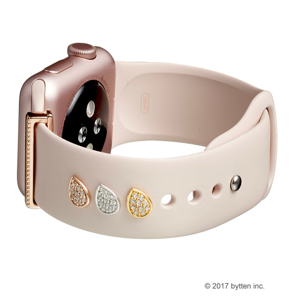 bytten apple watch pave teardrop iwatch charms in rose gold, silver and gold