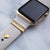 Series 4 Gold Apple Watch with sand Sport band and gold luxe glam stack with engraved gold 3mm ring