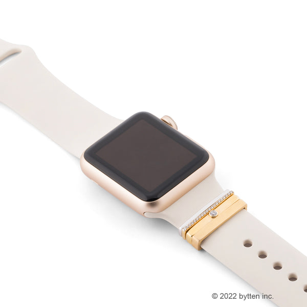 Gold Glam Stack with non-engraved satin gold ring for Apple Watch and Fitbit bands