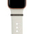 Gold Apple Watch with white Sport band and satin black rhodium bytten 3mm engraved ring charm accessory