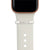 Gold Apple Watch with white Sport band and satin silver bytten 3mm engraved ring charm accessory